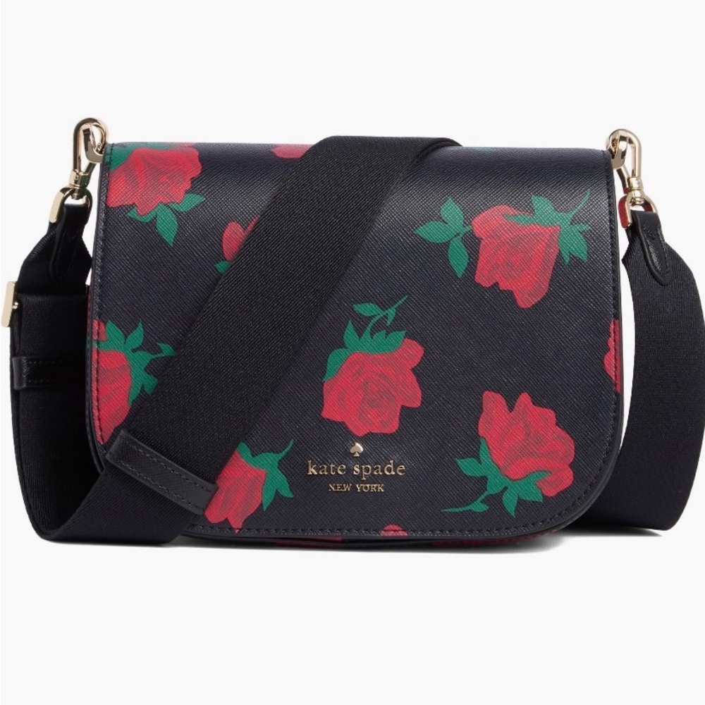 NWT Kate Spade Madison Rose Print Saddle Bag